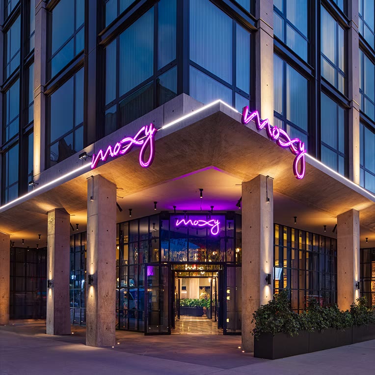 Moxy hotel entrance canopy in Manhattan, an LTI fire protection project